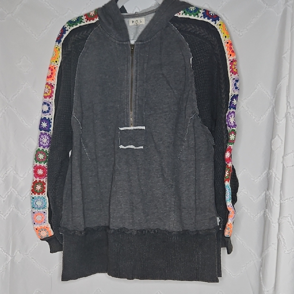 POL Half Zip Hoodie with Crochet Accents PTP 23"